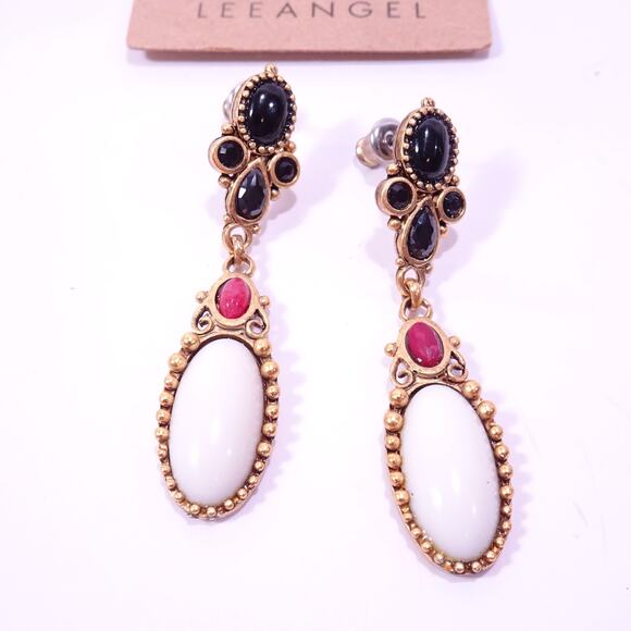 Neiman Marcus Lee Angel Vintage White Oval Cabochon Drop Earrings NWT 125 - Picture 7 of 8